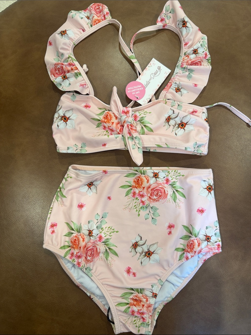 Girls Floral Pink High-Waist Bikini Set